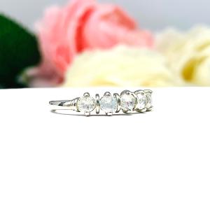 Natural Rainbow Moonstone Round Five Stone Ring FINAL SALE