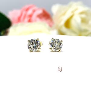 Moissanite 14k Gold Stud Earrings - Round authentic moissanites - Solid gold soft claw prong settings - FREE 3RD DAY UPS