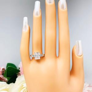 Radiant CZ Sterling Silver Engagement Ring Round Accents