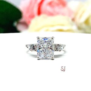 Radiant CZ Sterling Silver Engagement Ring Round Accents