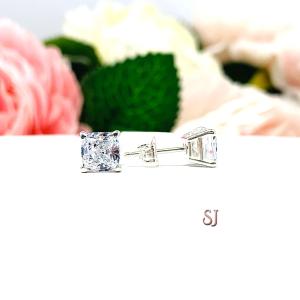 Cushion Cut Cubic Zirconia Stud Earrings