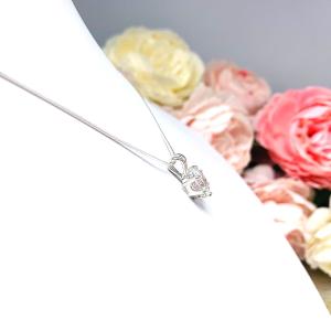 Lab White Sapphire Oval Pendant Sterling Silver Necklace Six Prong