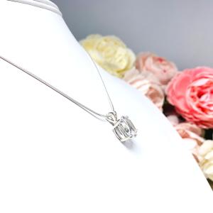 Lab White Sapphire Oval Pendant Sterling Silver Necklace