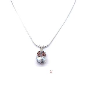 Lab White Sapphire Oval Pendant Sterling Silver Necklace