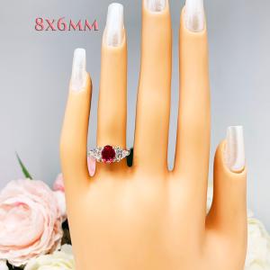Lab Created Ruby Oval CZ Trillion Ring Lower Profile Sterling Silver