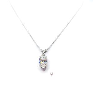 Oval CZ Pendant Sterling Silver Necklace 3 Carats 12x8mm Near Colorless Cubic Zirconia