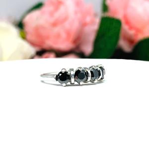 Black Moissanite 5 Stone Ring - 4mm round authentic moissanites - Sterling silver setting