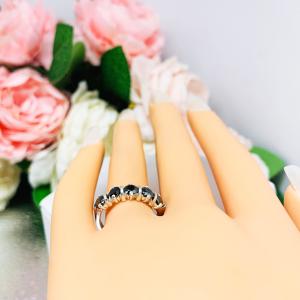 Black Moissanite 5 Stone Ring - 4mm round authentic moissanites - Sterling silver setting