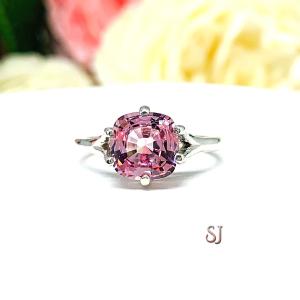 Lab Pink Sapphire 8mm Cushion Ring