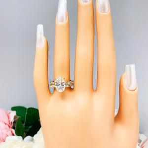 Oval 12x8mm Near Colorless Cubic Zirconia Pave Engagement 10k Yellow Gold Ring SIZE 6 FINAL SALE