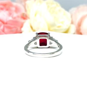 Lab Created Ruby Cushion Cut CZ Trillions Ring Sterling Silver