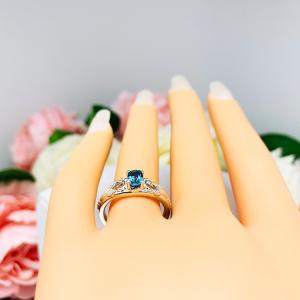 Genuine London Blue Topaz 6x4mm Oval Ornamental Leaf Ring