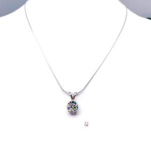 Round Brilliant CZ Pendant Sterling Silver Necklace Near Colorless Cubic Zirconia Lotus Flower Design
