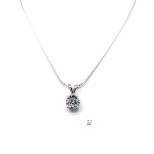 Round Brilliant CZ Pendant Sterling Silver Necklace Near Colorless Cubic Zirconia Lotus Flower Design