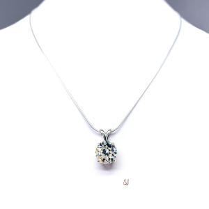 Old European Cut CZ Pendant Sterling Silver Necklace Round Near Colorless Lotus Flower