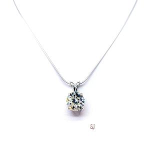 Old European Cut CZ Pendant Sterling Silver Necklace Round Near Colorless Lotus Flower