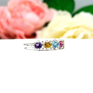 Spring Colors 3mm Round Natural Gemstone Five Stone Ring