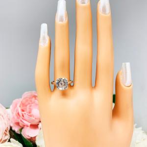 Round Portuguese Cut CZ Engagement Ring Near Colorless Cubic Zirconia