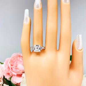 Cushion Trillion CZ 3 Stone Engagement Ring