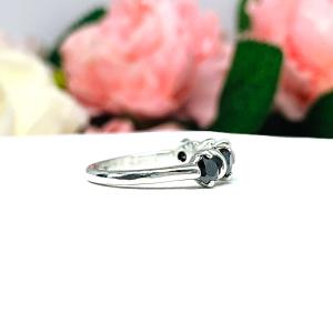 Black Moissanite 5 Stone Ring - 4mm round authentic moissanites - Sterling silver setting
