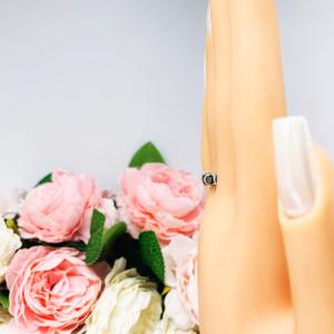 Black Moissanite 5 Stone Ring - 4mm round authentic moissanites - Sterling silver setting