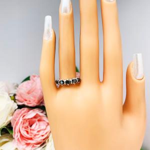 Black Moissanite 5 Stone Ring - 4mm round authentic moissanites - Sterling silver setting