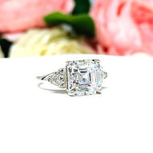 Asscher CZ with Trillions Engagement Ring