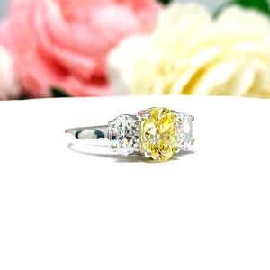 Canary Yellow Oval CZ 3 Stone Engagement Ring