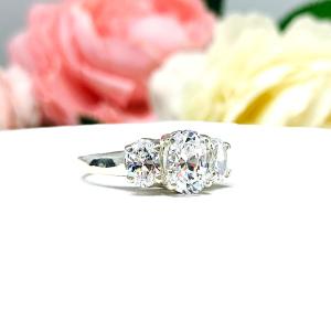 Oval CZ Three Stone Engagement Ring