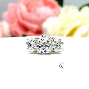 Oval CZ Three Stone Engagement Ring