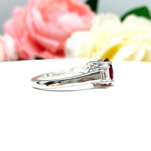 Lab Created Ruby CZ Oval 3 Stone Ring Sterling Silver