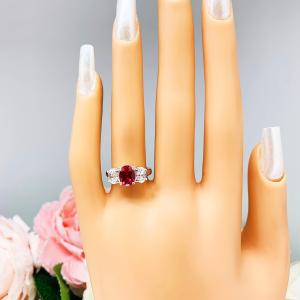 Lab Created Ruby CZ Oval 3 Stone Ring Sterling Silver