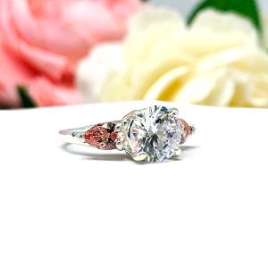 Round CZ Pear Swarovski Morganite Pink CZ Engagement Ring