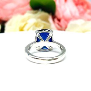 Lab Blue Sapphire Elongated Cushion Ring 12x10mm Wide Band