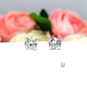 Round Brilliant Lab White Sapphire Basket Stud Earrings