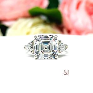 Asscher CZ with Trillions Engagement Ring
