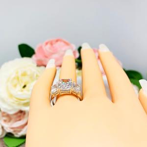 Emerald Cut CZ Three Stone Engagement Ring