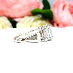 Emerald Cut CZ Three Stone Engagement Ring