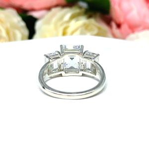 Emerald Cut CZ Three Stone Engagement Ring
