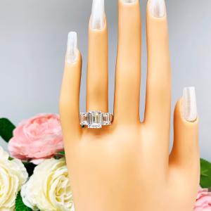 Emerald Cut CZ Three Stone Engagement Ring