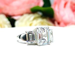 Emerald Cut CZ Three Stone Engagement Ring