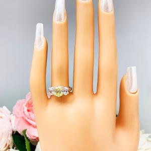 Canary Yellow Oval CZ 3 Stone Engagement Ring