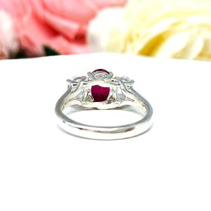 Lab Created Ruby CZ Oval 3 Stone Ring Sterling Silver