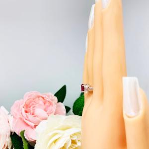 Lab Created Ruby CZ Oval 3 Stone Ring Sterling Silver