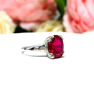 Lab Created Ruby Oval Sterling Silver Ring Double Prong