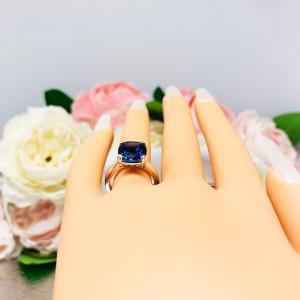 Lab Blue Sapphire Elongated Cushion Ring 12x10mm Wide Band