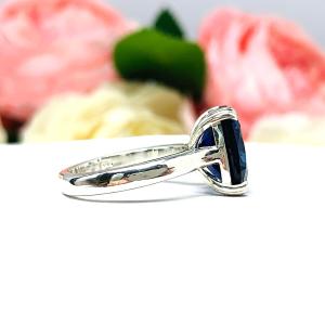 Lab Blue Sapphire Elongated Cushion Ring 12x10mm Wide Band
