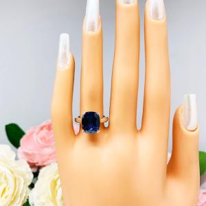 Lab Blue Sapphire Elongated Cushion Ring 12x10mm Wide Band