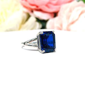 Lab Blue Sapphire 11x9mm Emerald Cut Ring