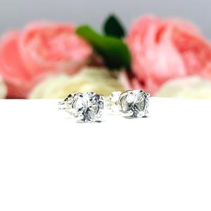 Round Brilliant Lab White Sapphire Basket Stud Earrings